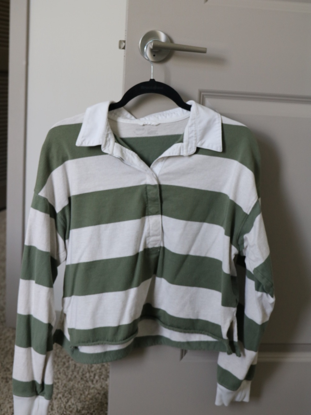 aerie Cropped Rugby Top - White & Olive Green